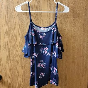 Pulse Boutique Women's Medium Cold Shoulder Top Blue and Pink Floral